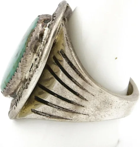 Vista 5 de Navajo Kingman - Anillo de plata .925 firmado por el artista JMC C.80's, Plata 925, plata esterlina, piedras preciosas, metal, Turquesa