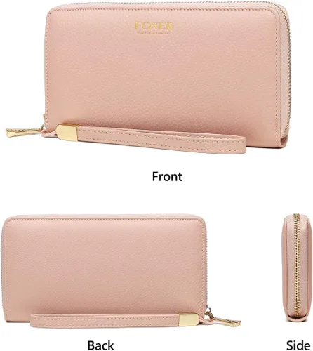 Vista 5 de Carteras de cuero para mujeres cuero genuino RFID bloqueo caja de regalo embalaje