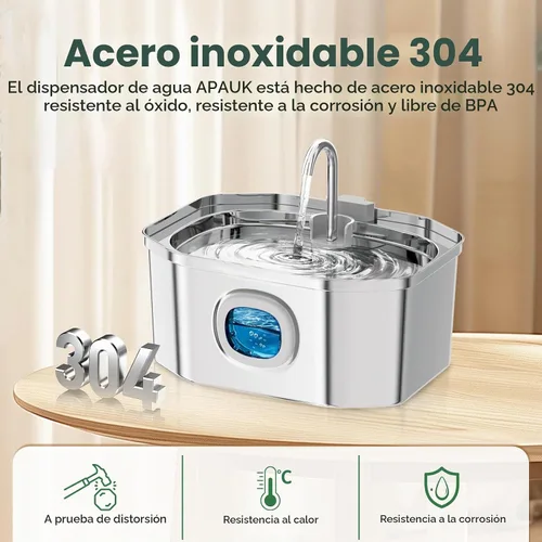 Vista 2 de APAUK Fuente de agua para gatos de acero inoxidable, fuente de agua