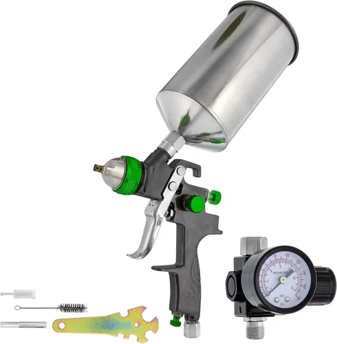 Vista 11 de TCP Global – Pistola pulverizadora por gravedad HVLP de 1,3 mm para capa base de pintura transparente para auto con regulador de aire (G6600 – 13)