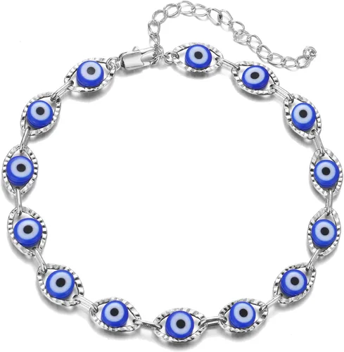 Vista 14 de choice of all Pulseras contra el mal de ojo azul, joyería Ojo Hamsa, delicadas pulseras de eslabones dorados para mujer, protección turca