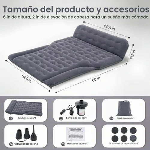 Vista 6 de ABORON SUV Air Mattress with Pump, Inflatable Car Bed for Truck/Tesla/Van Dark Gray