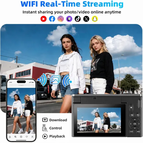 Vista 5 de Cámara digital 4K 75MP para fotografía, cámara con pantalla FILP