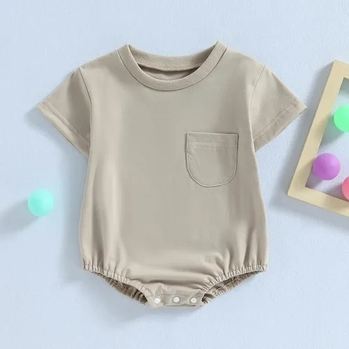 Vista 3 de Hoanselay Mameluco básico de manga larga con bolsillo liso para recién nacido, para otoño