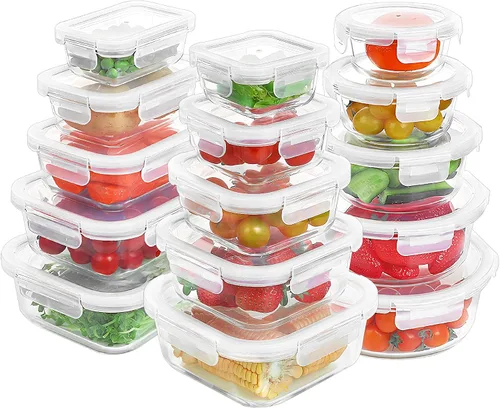 Vista 11 de BAYZZ Juego de 30 piezas de recipientes de vidrio para almacenamiento de alimentos, recipientes de vidrio para preparación de comidas con tapas