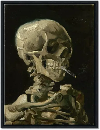 Vista 9 de Wieco Art Arte enmarcado Calavera de un esqueleto con cigarrillo ardiente, 1886 por Vincent Van Gogh lienzo arte de pared para decoración del hogar