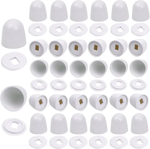 Vista 5 de Tapones para pernos de inodoro, 2 paquetes de tapas de inodoro redondas de plástico universales, con arandelas adicionales para una fácil