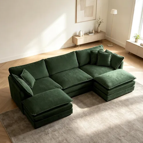 Vista 21 de KIVENJAJA - Sofá modular en forma de U extragrande tipo nube, chenilla moderna de 4 plazas con asiento profundo para sala de estar y oficina, con 2