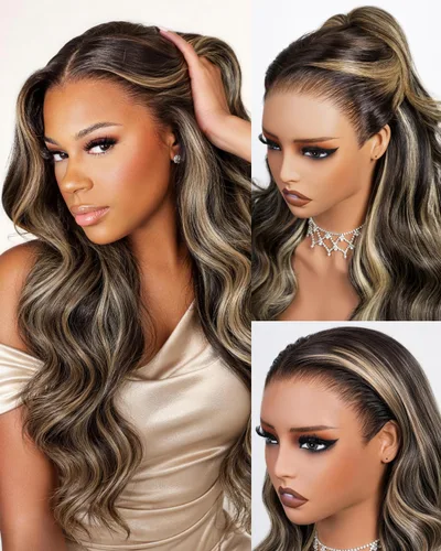 Vista 17 de Arabella 20/Rubio Ceniza Ombre Pelucas de encaje frontal 5x6 de cabello humano, listas para usar, sin pegamento, pelucas de cabello humano