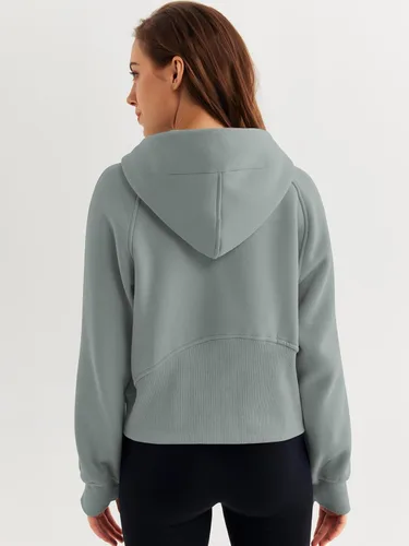Vista 5 de WYNNQUE Sudadera corta con capucha para mujer, manga larga, forro polar, media cremallera, ropa de otoño
