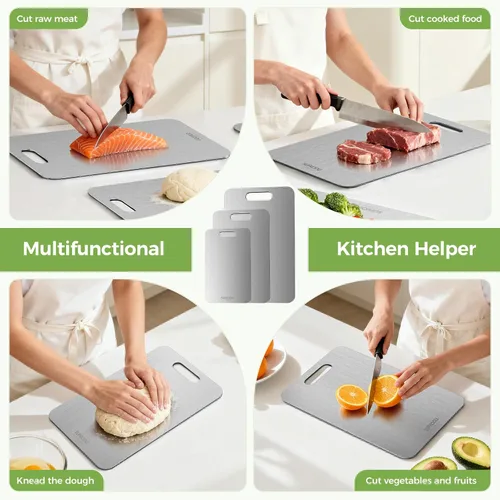 Vista 8 de Juego de 3 tablas de cortar de titanio, tablas de cortar de titanio para cocina, adecuadas para tiendas, restaurantes. Tabla de cortar de titanio