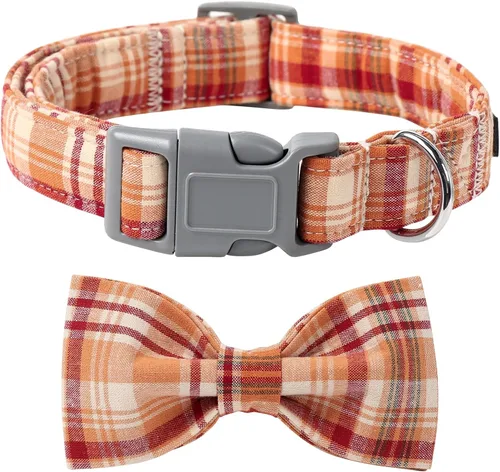 Vista 12 de Lionet Paws Collar para perro y gato con corbata de moño, hebilla de plástico ajustable, collar de cuadrícula para perros pequeños, medianos