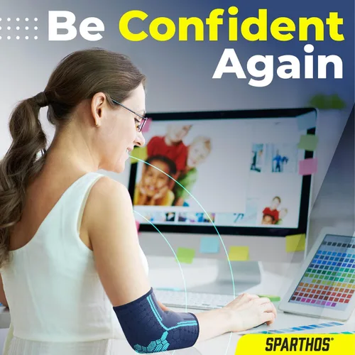 Vista 4 de Sparthos - Par de coderas de compresión, para tenis y golf, para hombre y mujer, fabricadas con una innovadora mezcla elástica transpirable