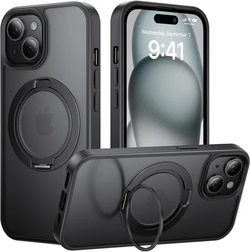 Vista 85 de Tigowos Funda magnética para iPhone 15, resistente a las caídas, sensación de piel mate, a prueba de golpes, ajuste delgado para iPhone 15, negro