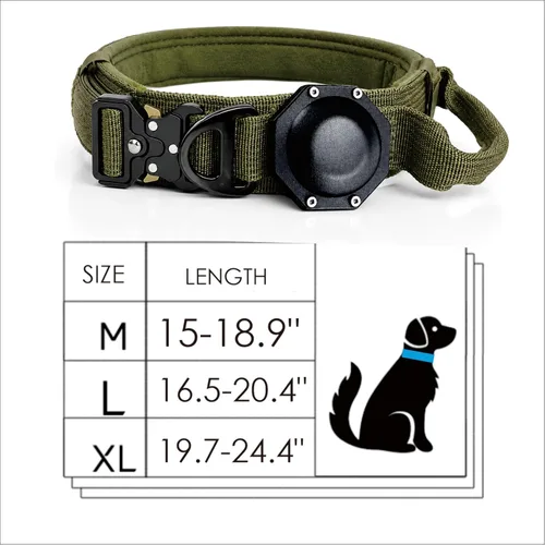 Vista 4 de Collar táctico personalizado para perro AirTag, 100 % impermeable, ajustable, de nailon para entrenamiento militar, con asa de control y hebilla