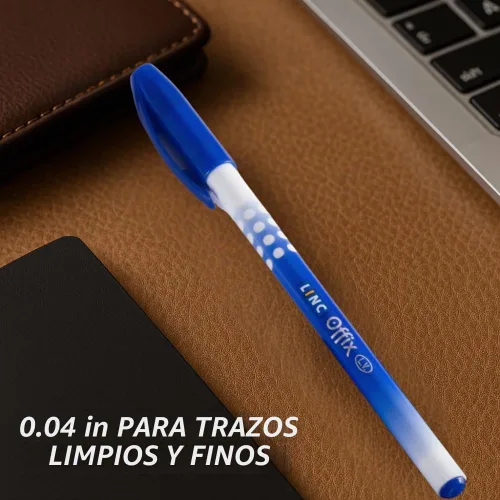 Vista 3 de linc Offix Bolígrafo [azul] - Paquete de 50 unidades, punta lisa de 0.00 pulgadas, tinta de baja viscosidad para escritura constante sin saltos