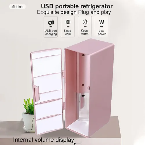 Vista 2 de Mini refrigerador – Mini refrigerador portátil con cable USB de 3.9 ft y almohadilla de silicona, refrigerador compacto para el hogar, dormitorio