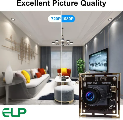 Vista 3 de ELP Cámara USB de poca luz 2MP 1080P Sony IMX323 Sensor USB Módulo de cámara USB con micrófono, lente gran angular de 0.000 in, placa de cámara web