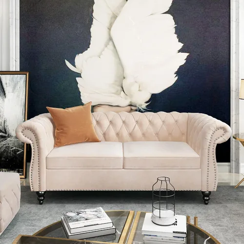 Vista 15 de RARZOE Chesterfield - Silla contemporánea de terciopelo Chesterfield, silla de club de terciopelo, silla Chesterfield con brazos enrollados de Azul