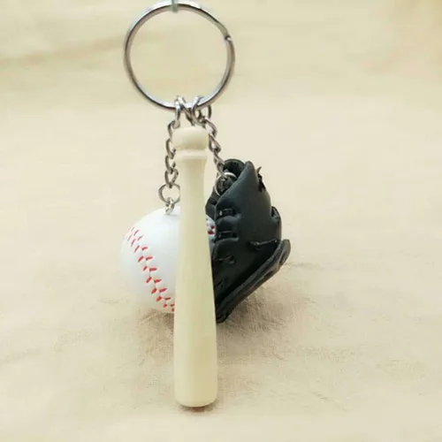 Vista 2 de Kisangel Mini llaveros de béisbol, guantes de sóftbol, llavero de murciélago, colgante deportivo para recuerdo decorativo (negro), Negro