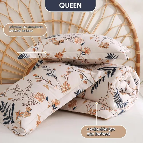 Vista 2 de JSD Juego de edredón Queen con estampado floral bohemio