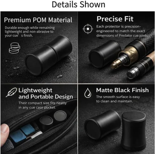 Vista 3 de Protector de juntas de billar, premium POM negro, protectores para juntas de billar para accesorio de punta de billar (junta rápida)