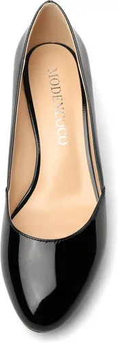Vista 3 de MODENCOCO Zapatos de tacón bajo grueso para mujer, con puntera redonda, de 2 pulgadas
