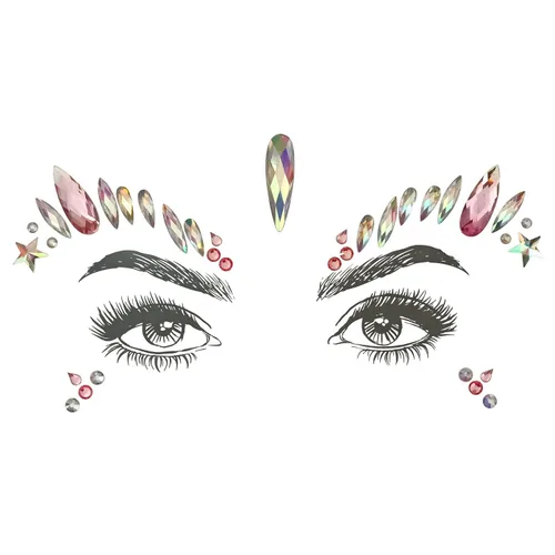 Vista 6 de Joyas musicales de rubí para la cara, gemas de cristal rave, tatuajes de fiesta con purpurina (8 piezas)