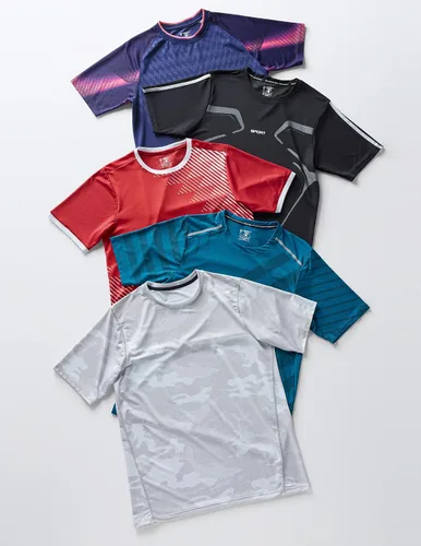 Vista 6 de Paquete de 5 camisetas de manga corta, con cuello redondo y de secado rápido para hombre, camisetas deportivas para correr, entrenar o ir al gimnasio