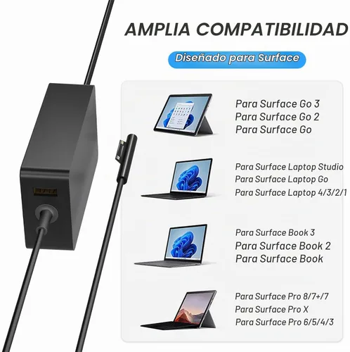 Vista 3 de Cargador para laptop Surface Pro de 65 W, para Microsoft Surface Pro Charger Windows Surface Laptop 6, 5, 4, 3, 2, 1, para Microsoft Surface Pro10