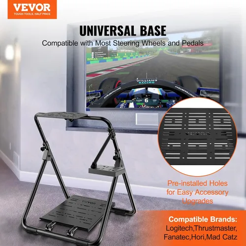 Vista 2 de VEVOR Soporte plegable para volante de carreras, base universal ajustable en altura compatible con Logitech y Thrustmaster Racing Wheel y Pedal
