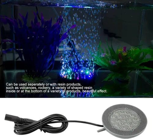 Vista 3 de LED Acuario Aire, Control de Luz Cambiante Lámpara Pescado Peces Burbuja Piedra Decoración US Plug 100 240V