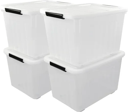 Vista 10 de Caja de almacenamiento transparente de plástico de 10 L, caja de plástico con tapa, paquete de 6 Clear Design, Locking Latch Lid, Convenient Top