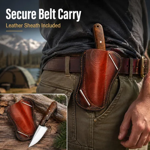 Vista 4 de Cuchillo de Desollar Edc Hecho a Mano de Hoja Fija de 7 Pulgadas Cuchillo de Caza - Cuchillos de Espiga Completa Forjados a Mano para Caza