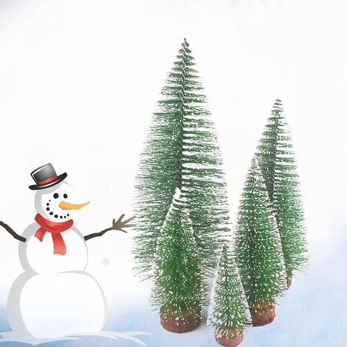 Vista 5 de 12 piezas de mini árboles artificiales de nieve de sisal de Navidad de pino en miniatura con base de madera, botella, cepillo, árboles de Navidad