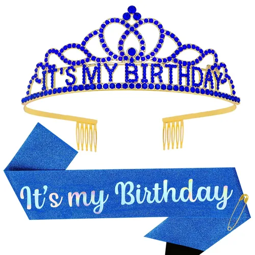 Vista 20 de Corona de cumpleaños plateada, banda con purpurina para cumpleaños, tiara para fiestas y decoraciones AB-Plata