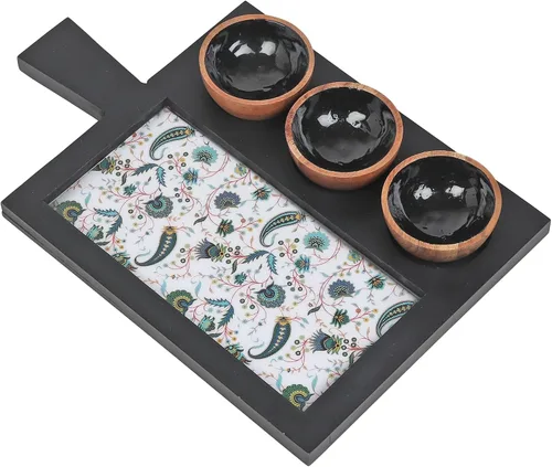 Vista 6 de Zenith's DECOR Bandeja de madera hecha a mano para servir aperitivos, plato de aperitivos, plato multiusos para servir pasteles, aperitivos