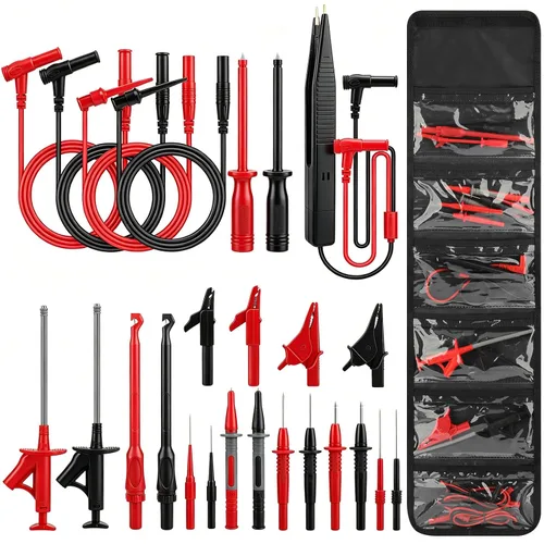 Vista 8 de Linkstyle Kit de sonda trasera de 25 piezas, pasador de sondas traseras multímetro, enchufe de plátano a clip de cocodrilo eléctrico con cables, kit