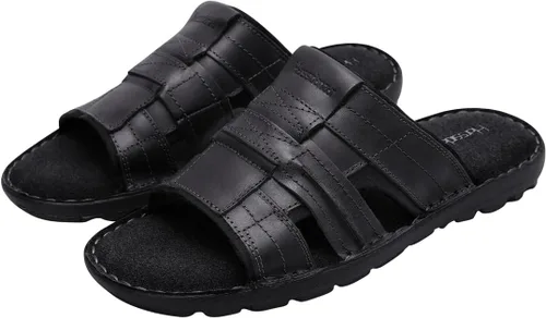 Vista 8 de Harssidanzar Sandalias de cuero para hombre, espuma viscoelástica, ligeras, de verano, sandalias para hombre, sandalias de playa para exteriores