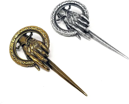 Vista 6 de Broche de la mano del rey reina de GoT - Pin de metal chapado en oro antiguo o plata