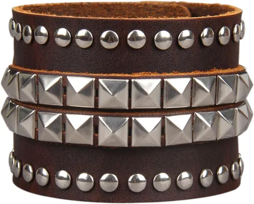 Vista 70 de Jeilwiy Pulseras de cuero punk para hombres, pulseras hechas a mano, brazalete ancho, joyería trenzada, color negro y marrón, ajustable, regalos