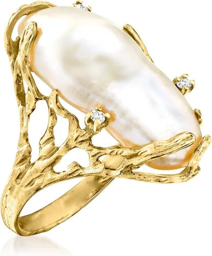 Vista 3 de Ross-Simons Anillo de perlas barrocas cultivadas de 0394 x 0945in con detalles de diamantes en oro amarillo de 14 quilates Perla multi
