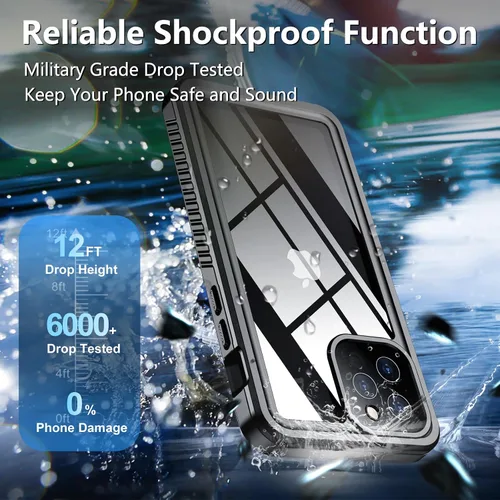 Vista 2 de SPIDERCASE Funda impermeable para iPhone 12 Pro Max, lente integrada y protector de pantalla, protección completa resistente, 12 pies, a prueba
