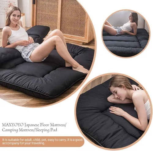 Vista 3 de MAXYOYO Colchón Japonés de Suelo Futón Colchón, Tapete de Tatami Engrosado de 4", Almohadilla para Dormir Plegable Enrollable para Niños y Niñas