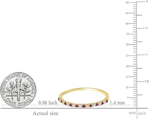 Vista 5 de Dazzlingrock Collection Alianza redonda alternativa de rubí y diamante blanco apilable para mujer en oro, 18 quilates, piedra preciosa, oro, Rubí