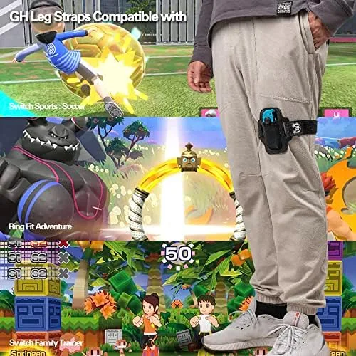 Vista 6 de GH Paquete de 4 correas ajustables para piernas para niños y adultos (tamaño grande), correa de pierna Joycon compatible con Nintendo Switch Sports