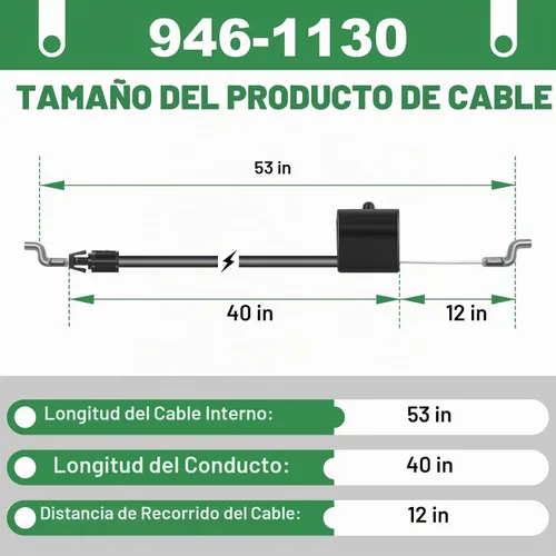 Vista 2 de Cable de control 946-1130 compatible con MTD, Troy Bilt, cortacésped
