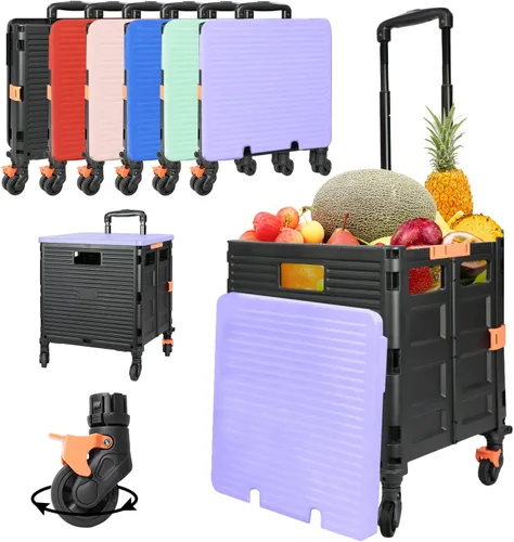 Vista 14 de Carrito plegable con ruedas giratorias, tapa magnética extendida, mango telescópico, ángulo ajustable para transportes, comestibles, oficina Gris