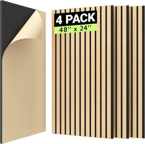 Vista 10 de TONOR 2 paneles de listones de madera, paneles acústicos adhesivos de 48 x 24 pulgadas para pared, paneles decorativos 3D estriados para absorción