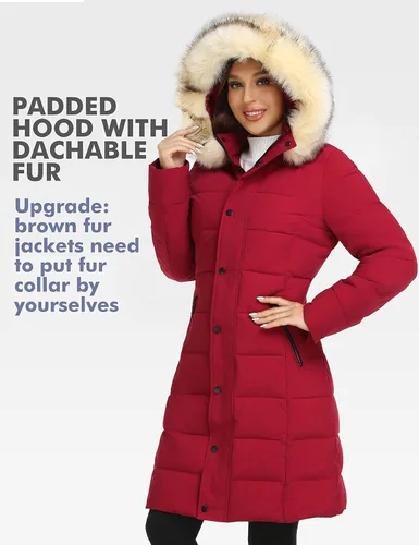 Vista 4 de PUREMSX Parka de invierno para mujer, chaqueta acolchada gruesa con capucha de piel vegana
